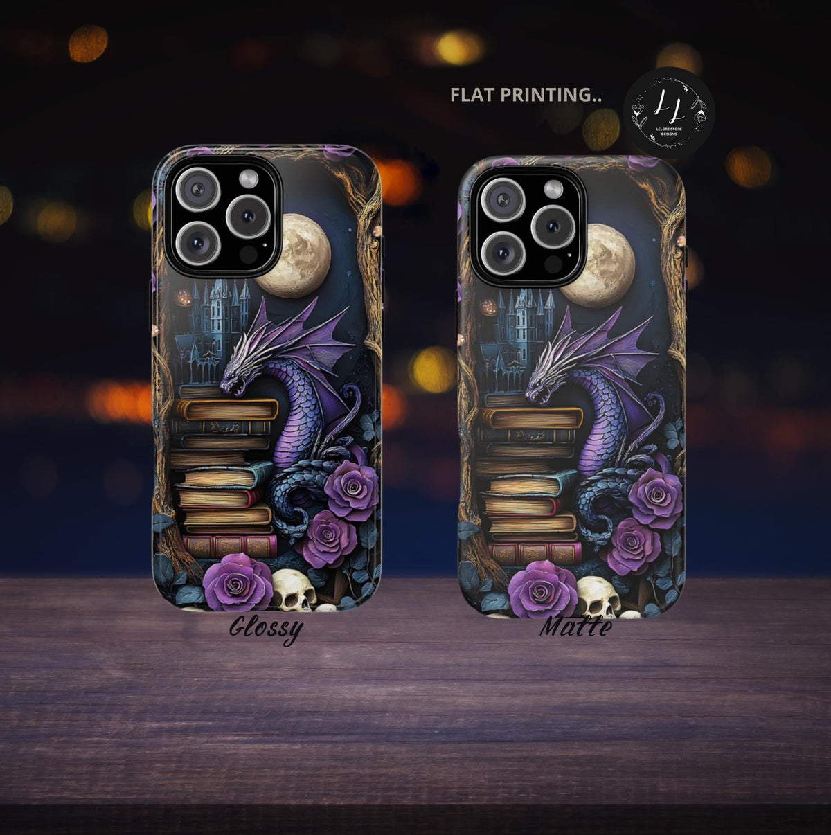Purple Dragon Bookshelf Phone Case: Book Lover Gift iPhone Galaxy Pixel