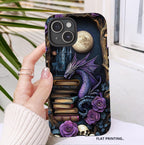 Purple Dragon Bookshelf Phone Case: Book Lover Gift iPhone Galaxy Pixel