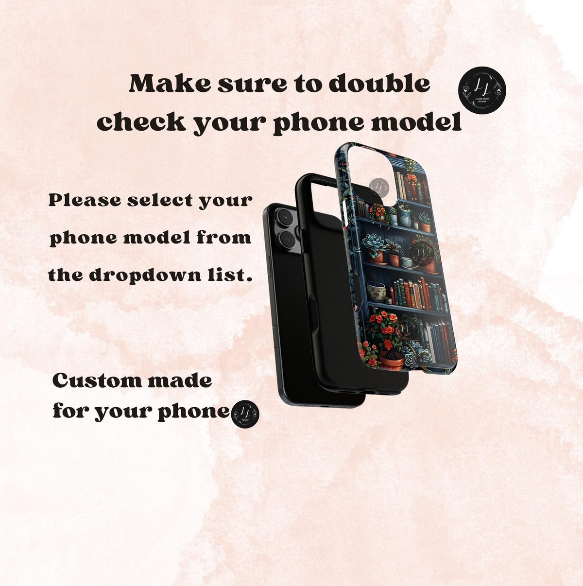Vintage Floral Bookshelf Phone Case: Gloomy Botanical Design Book Lover iPhone Galaxy Pixel