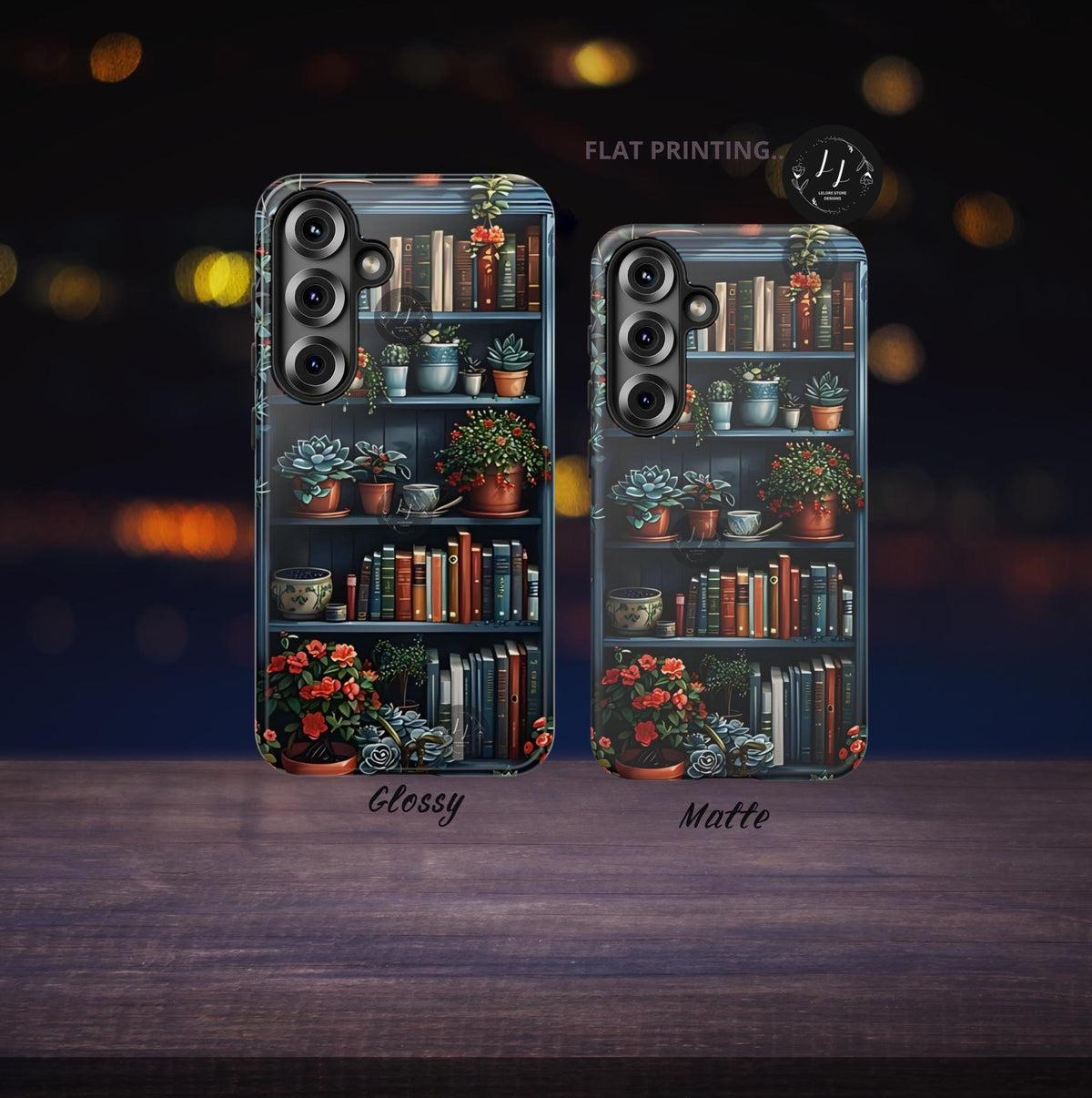 Vintage Floral Bookshelf Phone Case: Gloomy Botanical Design Book Lover iPhone Galaxy Pixel