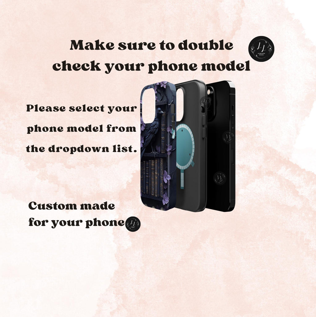 Gothic Raven Bookshelf iPhone MagSafe Case: Dark Academia Book Lover Gift  iPhone Galaxy Pixel