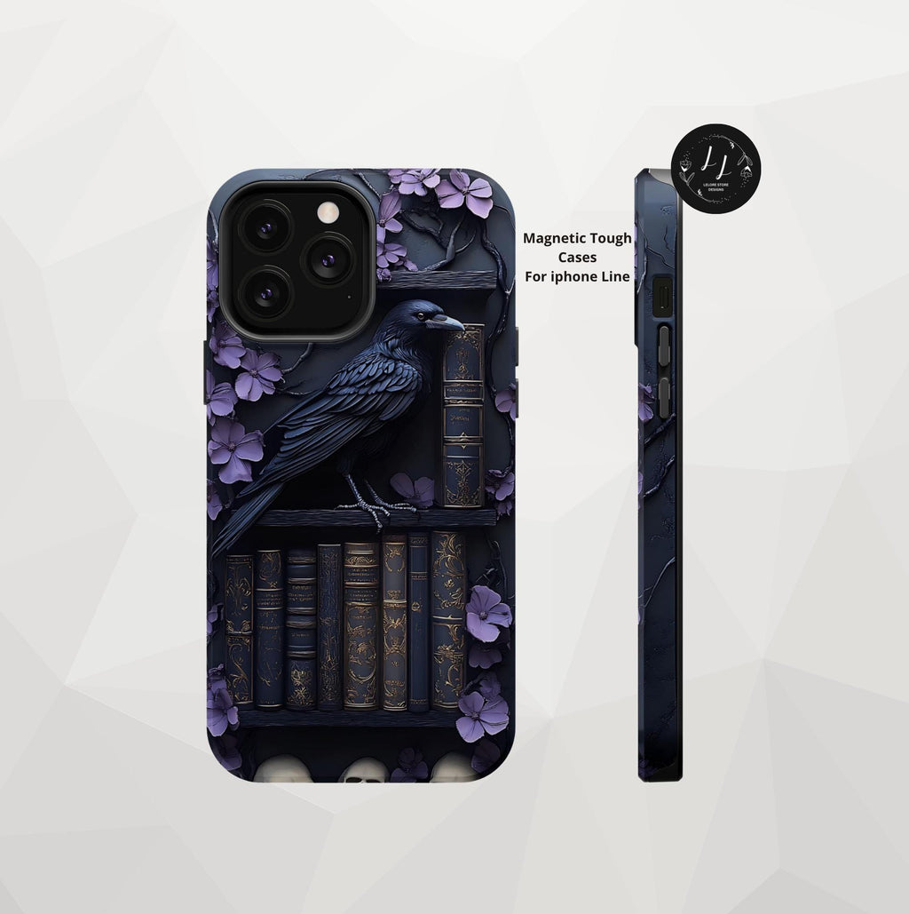 Gothic Raven Bookshelf iPhone MagSafe Case: Dark Academia Book Lover Gift  iPhone Galaxy Pixel