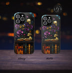 Gothic Dragon Bookshelf Phone Case: Faux Stained Glass Floral Design