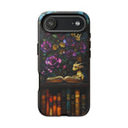 Gothic Dragon Bookshelf Phone Case: Faux Stained Glass Floral Design