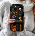 Gothic Dragon Bookshelf Phone Case: Faux Stained Glass Floral Design