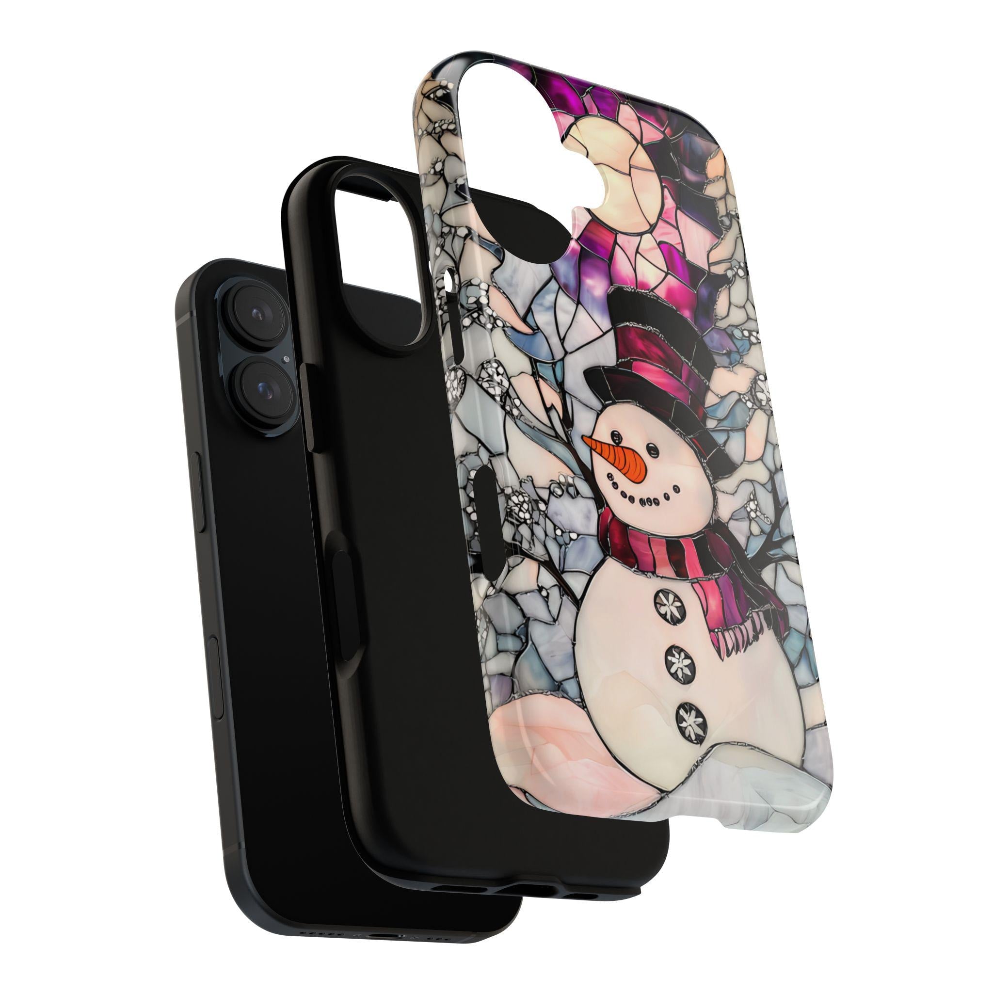 Stained Glass Effect Purple Snowman Christmas Phone Case  Winter Pastel Design iPhone Galaxy  Pixel