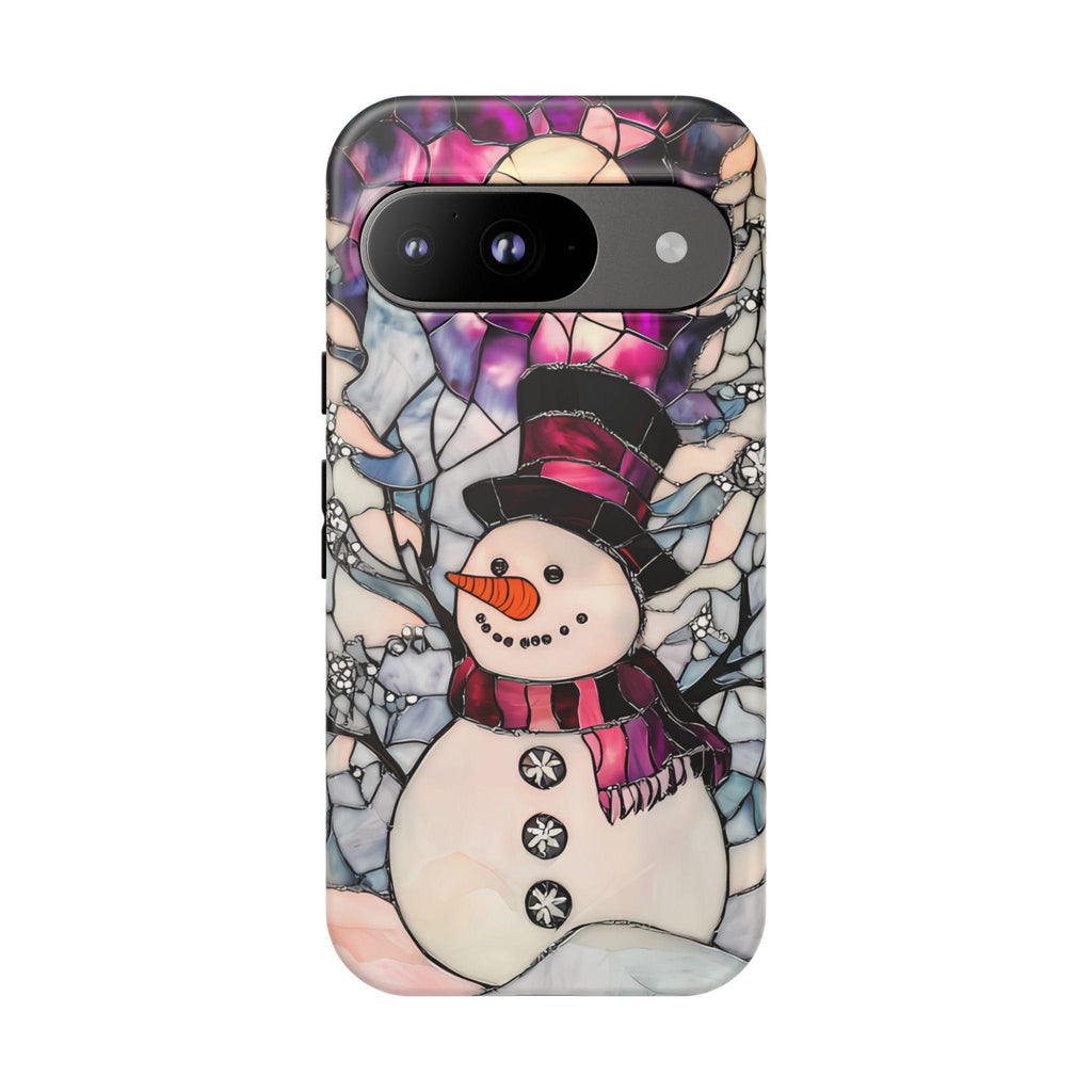 Stained Glass Effect Purple Snowman Christmas Phone Case  Winter Pastel Design iPhone Galaxy  Pixel