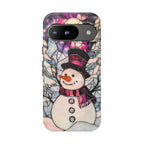 Stained Glass Effect Purple Snowman Christmas Phone Case  Winter Pastel Design iPhone Galaxy  Pixel