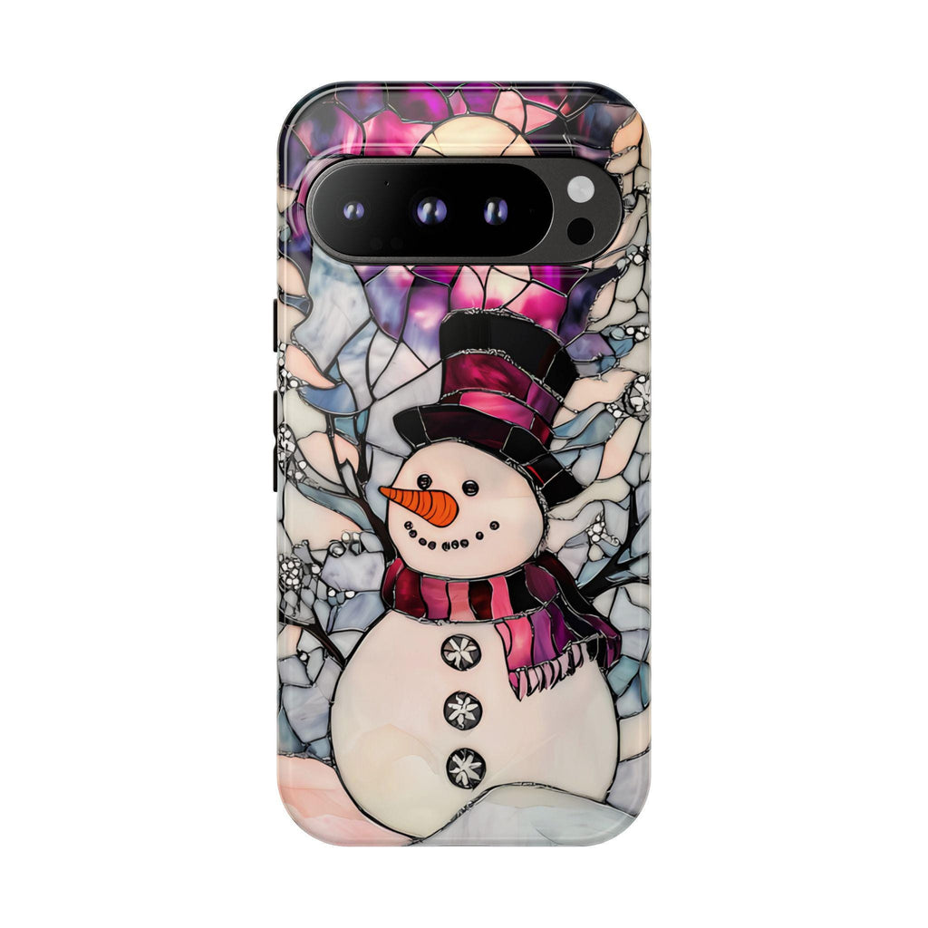 Stained Glass Effect Purple Snowman Christmas Phone Case  Winter Pastel Design iPhone Galaxy  Pixel