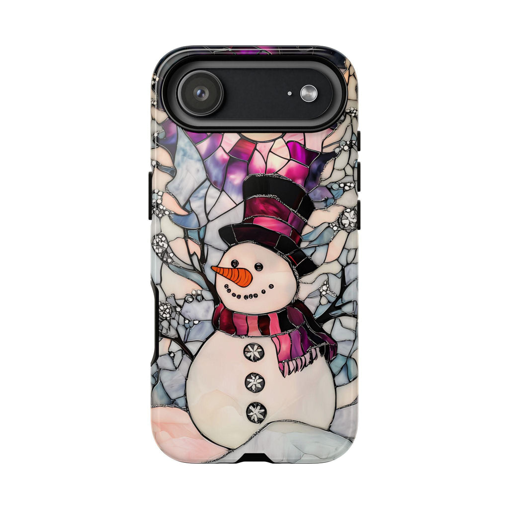 Stained Glass Effect Purple Snowman Christmas Phone Case  Winter Pastel Design iPhone Galaxy  Pixel