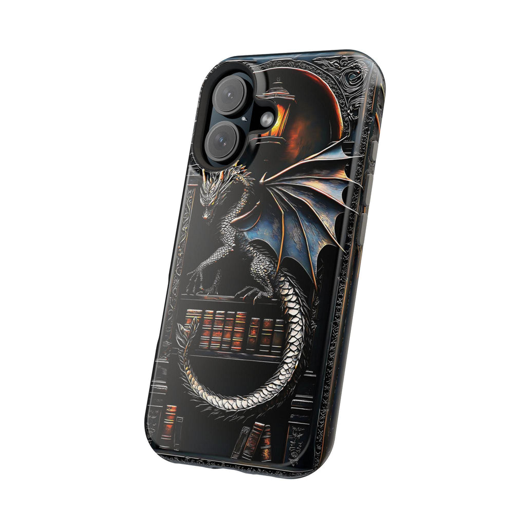 Magnetic Dragon Bookshelf iPhone Case: Fantasy Library Design Mythical Gift