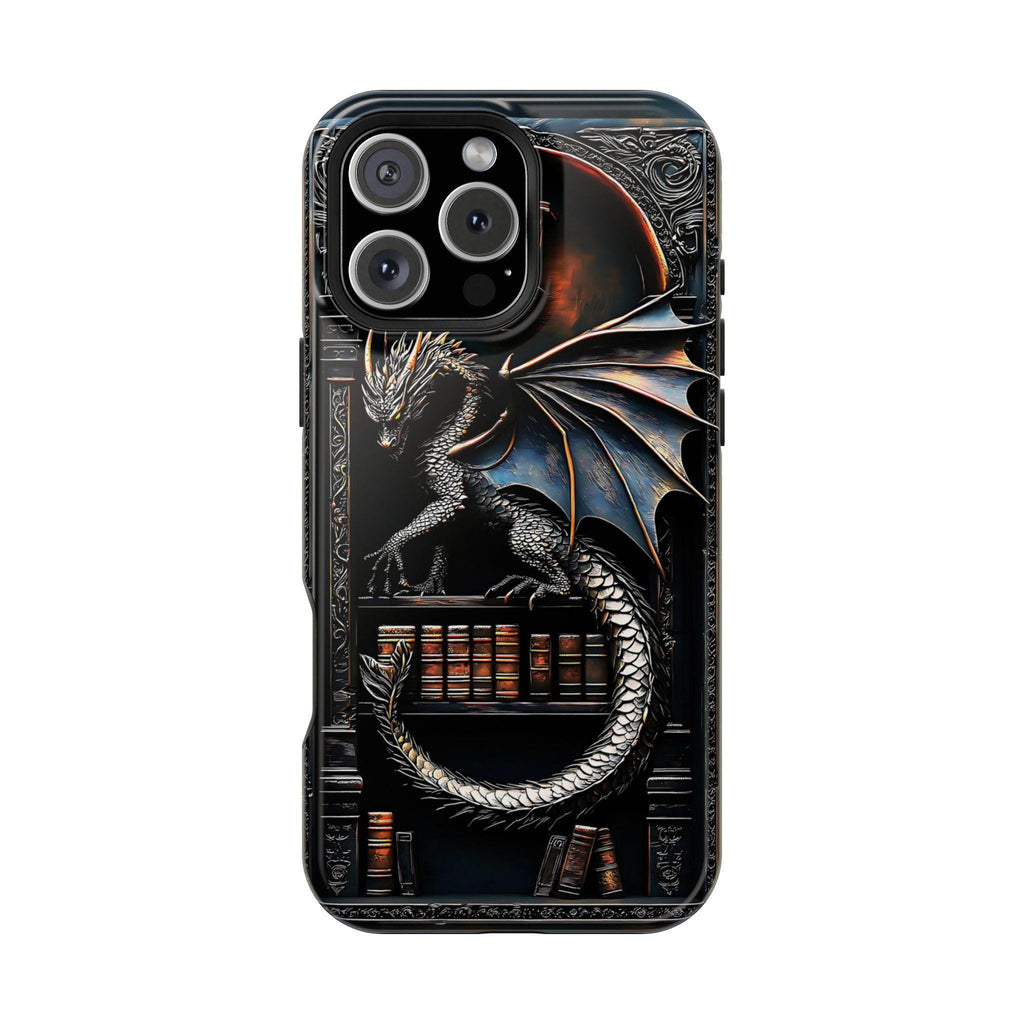 Magnetic Dragon Bookshelf iPhone Case: Fantasy Library Design Mythical Gift