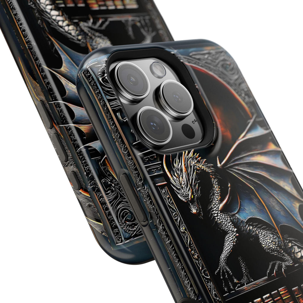 Magnetic Dragon Bookshelf iPhone Case: Fantasy Library Design Mythical Gift