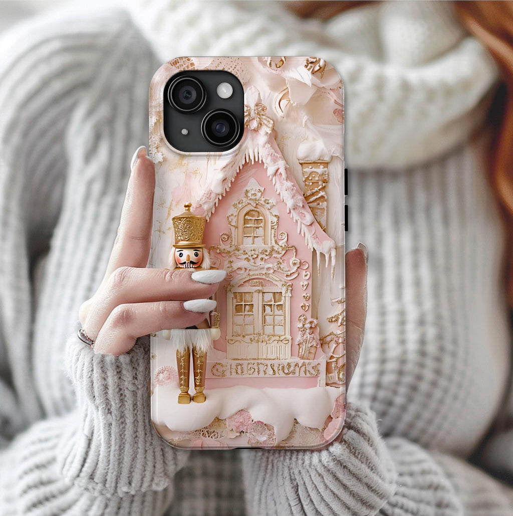 Gingerbread Nutcracker Christmas Phone Case: Pink Holiday Design iPhone Galaxy Pixel