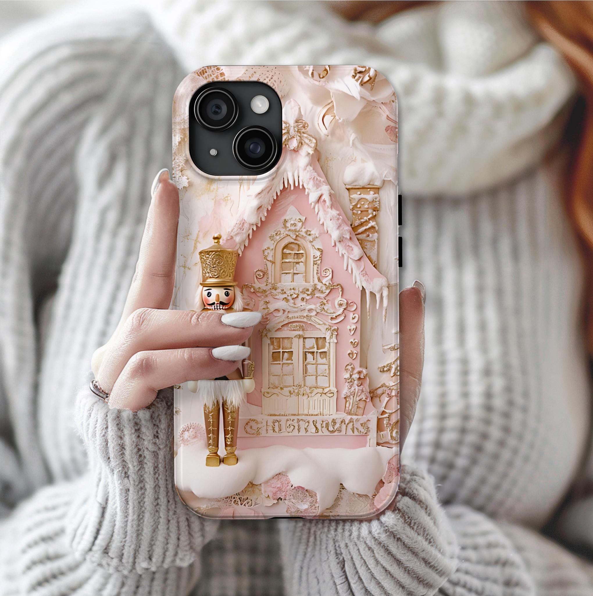Gingerbread Nutcracker Christmas Phone Case: Pink Holiday Design iPhone Galaxy Pixel