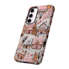 Pink Gingerbread Houses Christmas Phone Case: Snow Holiday Design Winter Cover, iPhone, Galaxy, Pixel