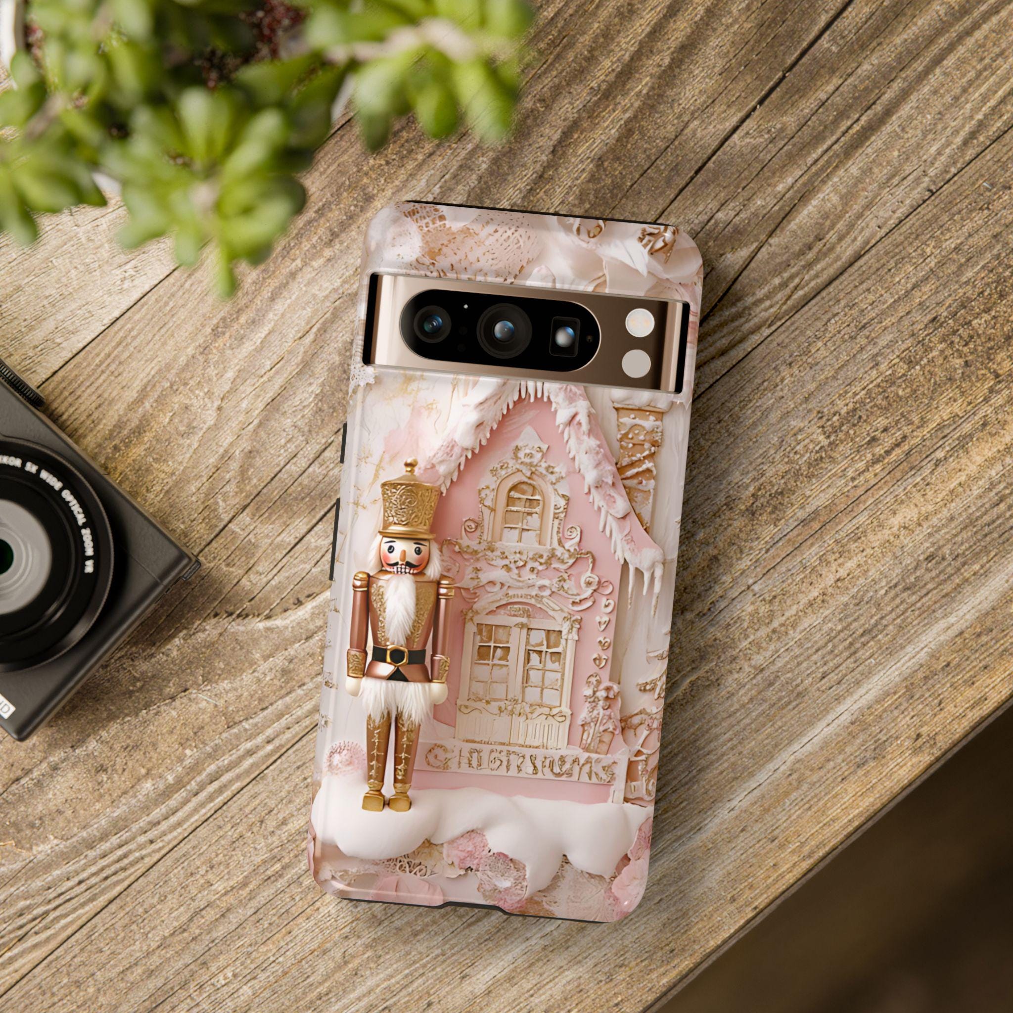 Gingerbread Nutcracker Christmas Phone Case: Pink Holiday Design iPhone Galaxy Pixel