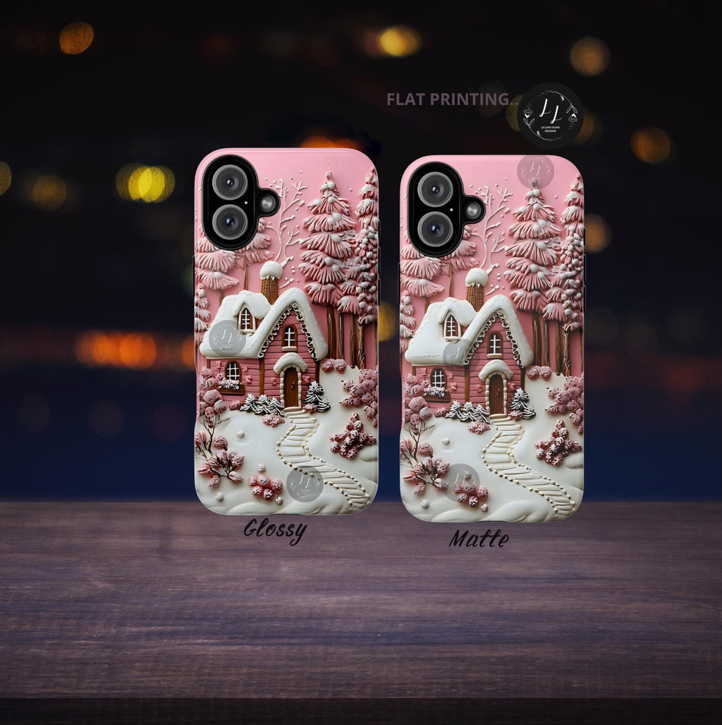 Pink Christmas Tree Phone Case: Winter Village Holiday Design Samsung galaxy cover iPhone , Pixel
