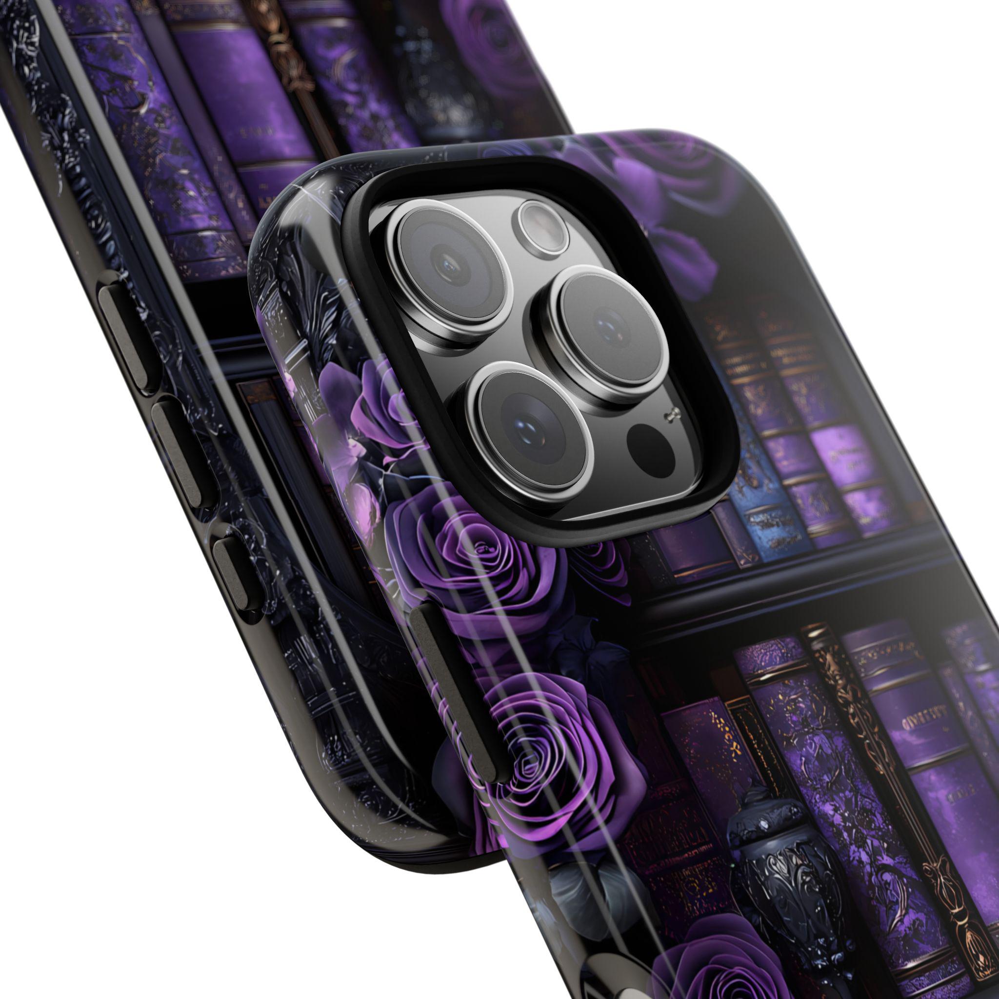 Bookish Phone Case, Purple Floral Vintage Library Design, Dark Academia Gothic iPhone Galaxy, Pixel