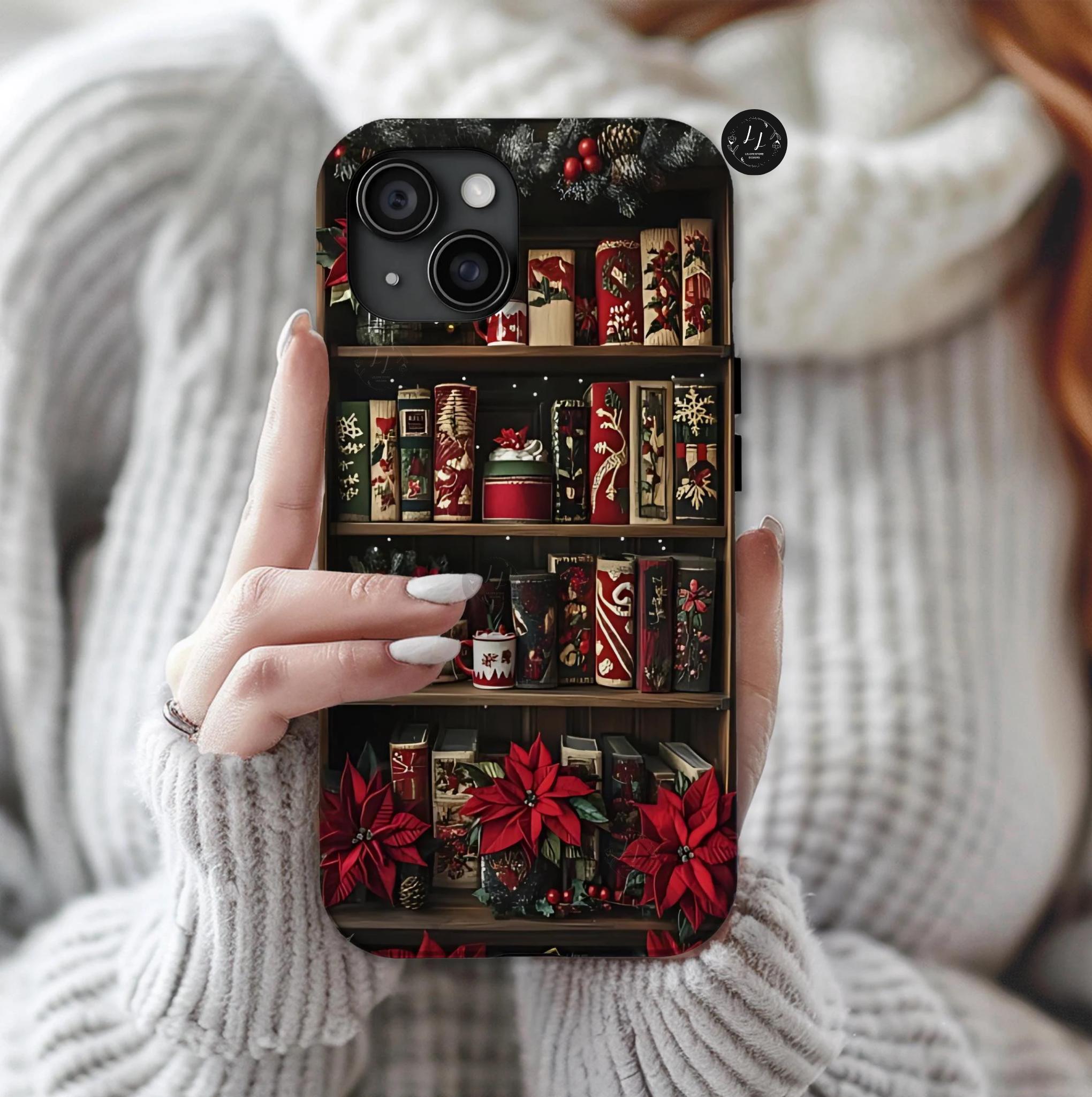 Bookish Christmas Bookshelf Phone Case, Holiday Library Bookcase, Boho iPhone  Galaxy Pixel