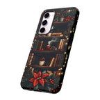 Bookish Christmas Phone Case, Bookshelf Holiday Library Bookcase Coffee Lover Gift iPhone Galaxy Pixel