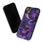 Gothic Celestial Phone Case, Purple Black Bats  Faux Stained Glass Design iPhone Pixel Galaxy