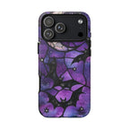 Gothic Celestial Phone Case, Purple Black Bats  Faux Stained Glass Design iPhone Pixel Galaxy