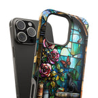 Bookish Dragon iPhone Case: Faux Stained Glass Bookshelf, MagSafe Compatible