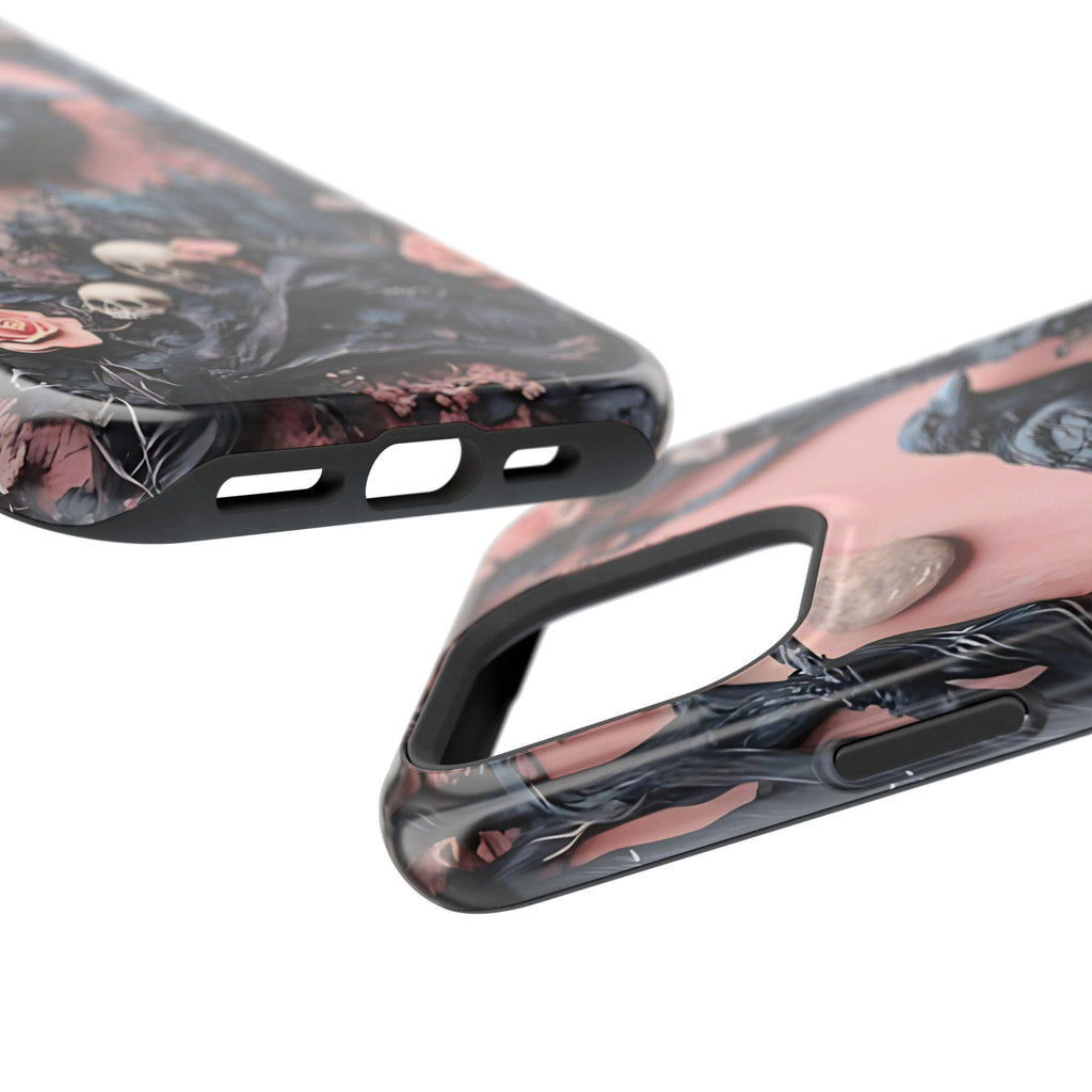 Gothic Raven iPhone Case: Pastel Floral Faux Carved Design, Magnetic Tough Case