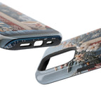 Boho Bookish MagSafe iPhone Case: Faux Embroidered Bookshelf & Coffee Cup