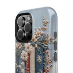 Boho Bookish MagSafe iPhone Case: Faux Embroidered Bookshelf & Coffee Cup