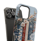 Boho Bookish MagSafe iPhone Case: Faux Embroidered Bookshelf & Coffee Cup
