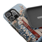 Boho Bookish MagSafe iPhone Case: Faux Embroidered Bookshelf & Coffee Cup