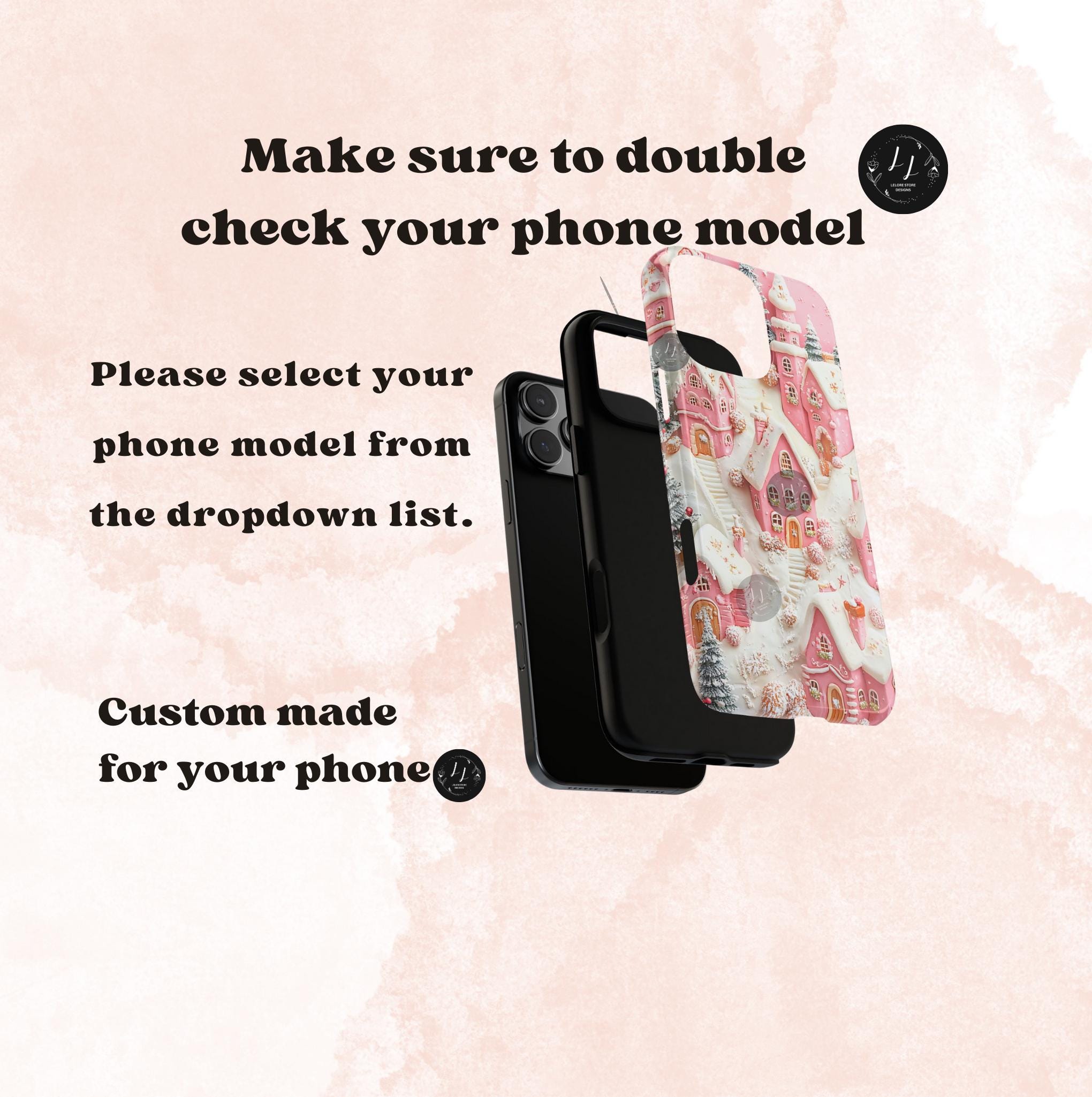 Winter Village Phone Case in Pink, Cozy Snowy Christmas Town Aesthetic, Holiday Gift for iPhone, Samsung Galaxy, Pixel Smartphone