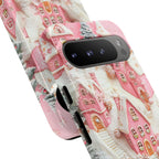 Winter Village Phone Case in Pink, Cozy Snowy Christmas Town Aesthetic, Holiday Gift for iPhone, Samsung Galaxy, Pixel Smartphone