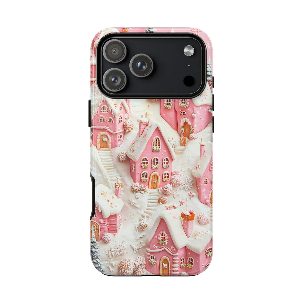 Winter Village Phone Case in Pink, Cozy Snowy Christmas Town Aesthetic, Holiday Gift for iPhone, Samsung Galaxy, Pixel Smartphone