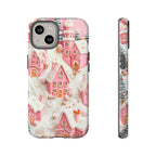 Winter Village Phone Case in Pink, Cozy Snowy Christmas Town Aesthetic, Holiday Gift for iPhone, Samsung Galaxy, Pixel Smartphone