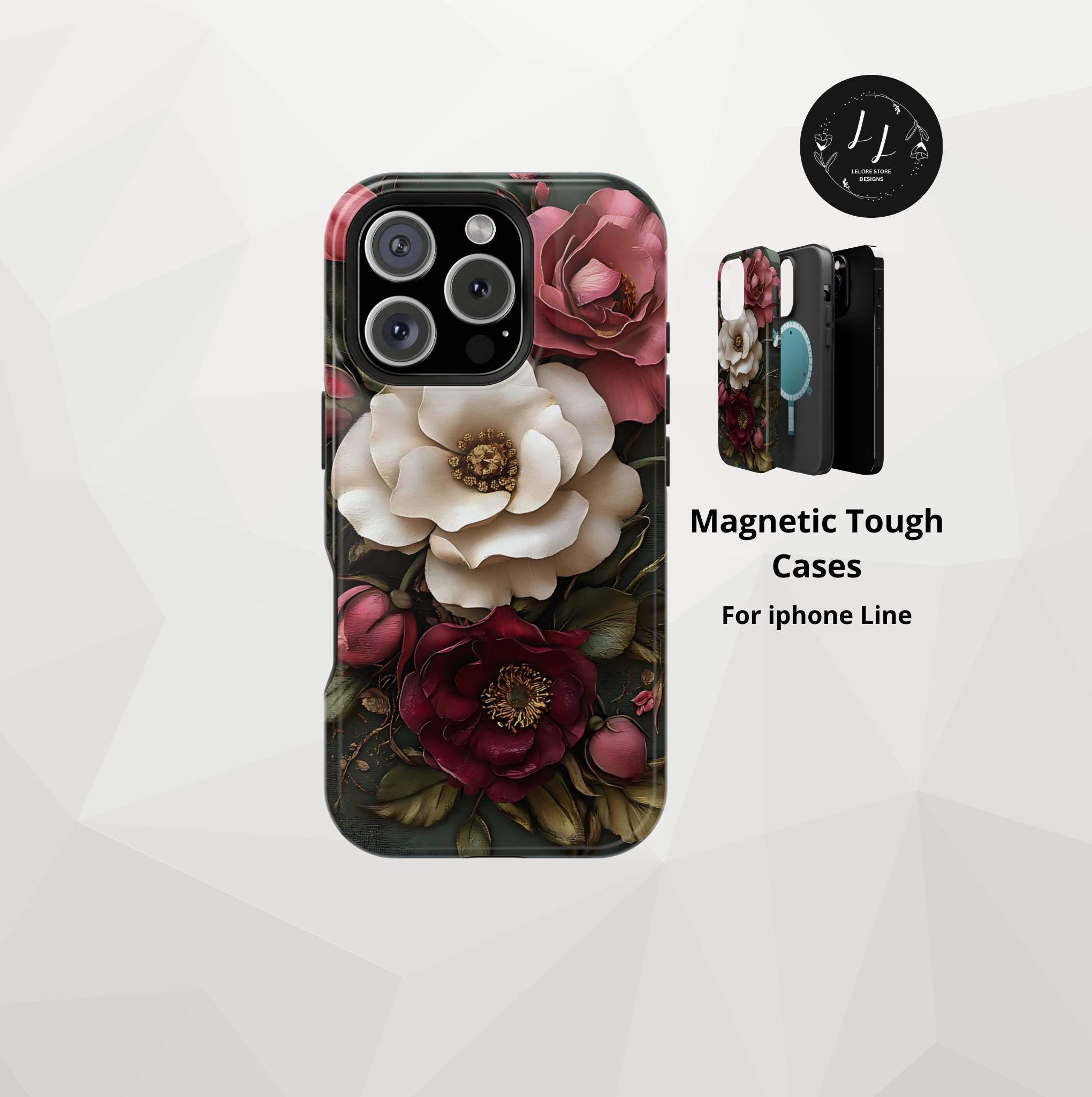 Floral iPhone Case: Vintage Flower Design, MagSafe Compatible, Glossy or Matte