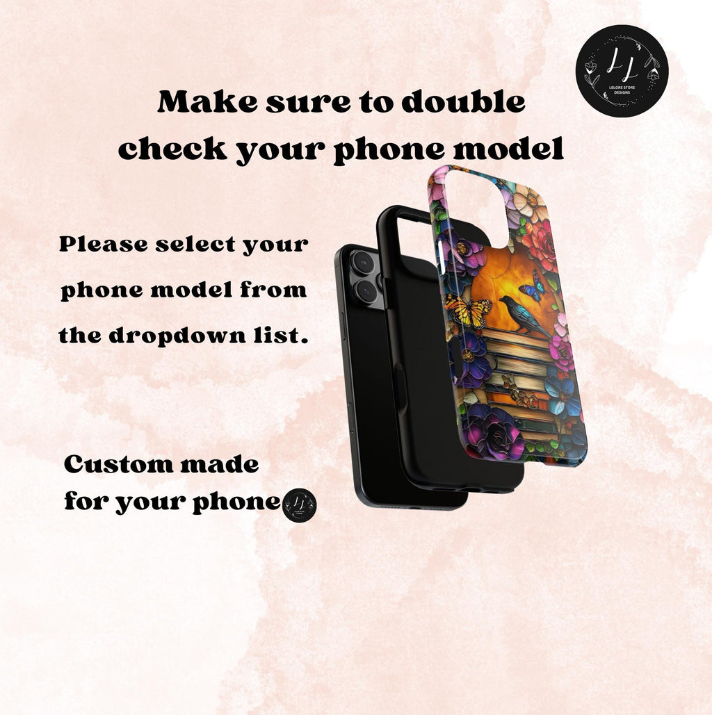 Floral Bookish Phone Case, Faux Stained Glass Books Flower Book Lovers iPhone Galaxy Pixel