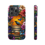 Floral Bookish Phone Case, Faux Stained Glass Books Flower Book Lovers iPhone Galaxy Pixel