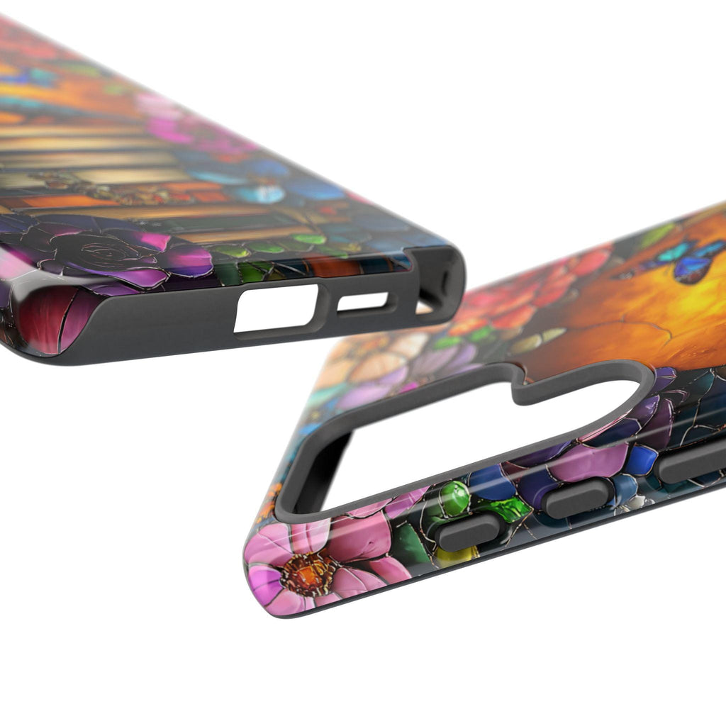Floral Bookish Phone Case, Faux Stained Glass Books Flower Book Lovers iPhone Galaxy Pixel