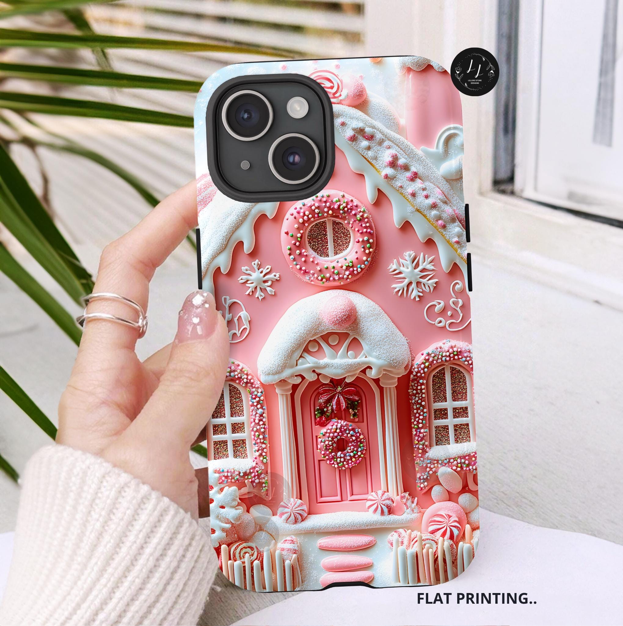 Pink Gingerbread House Phone Case, Festive Holiday Cover Holiday iPhone Galaxy Pixel,