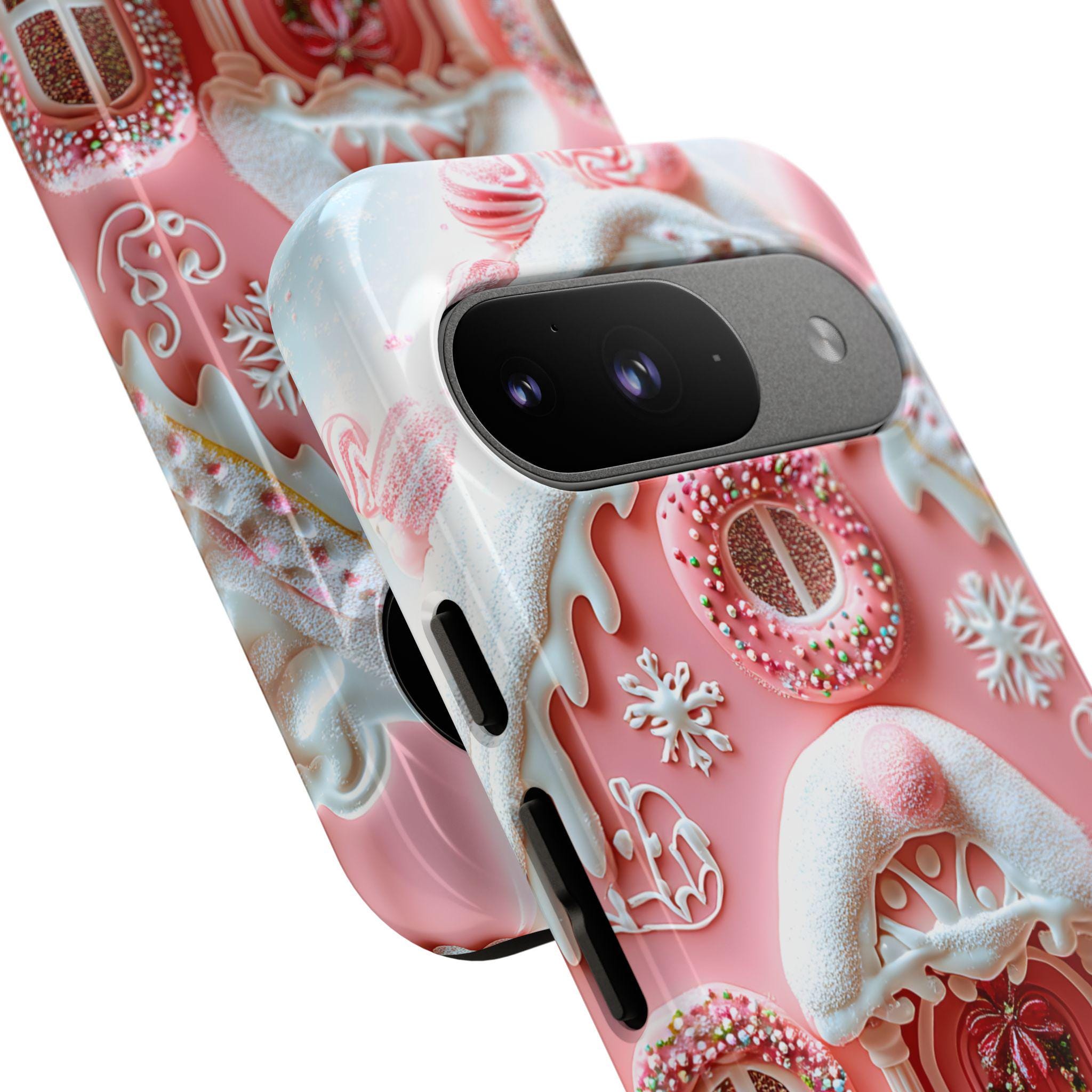 Pink Gingerbread House Phone Case, Festive Holiday Cover Holiday iPhone Galaxy Pixel,