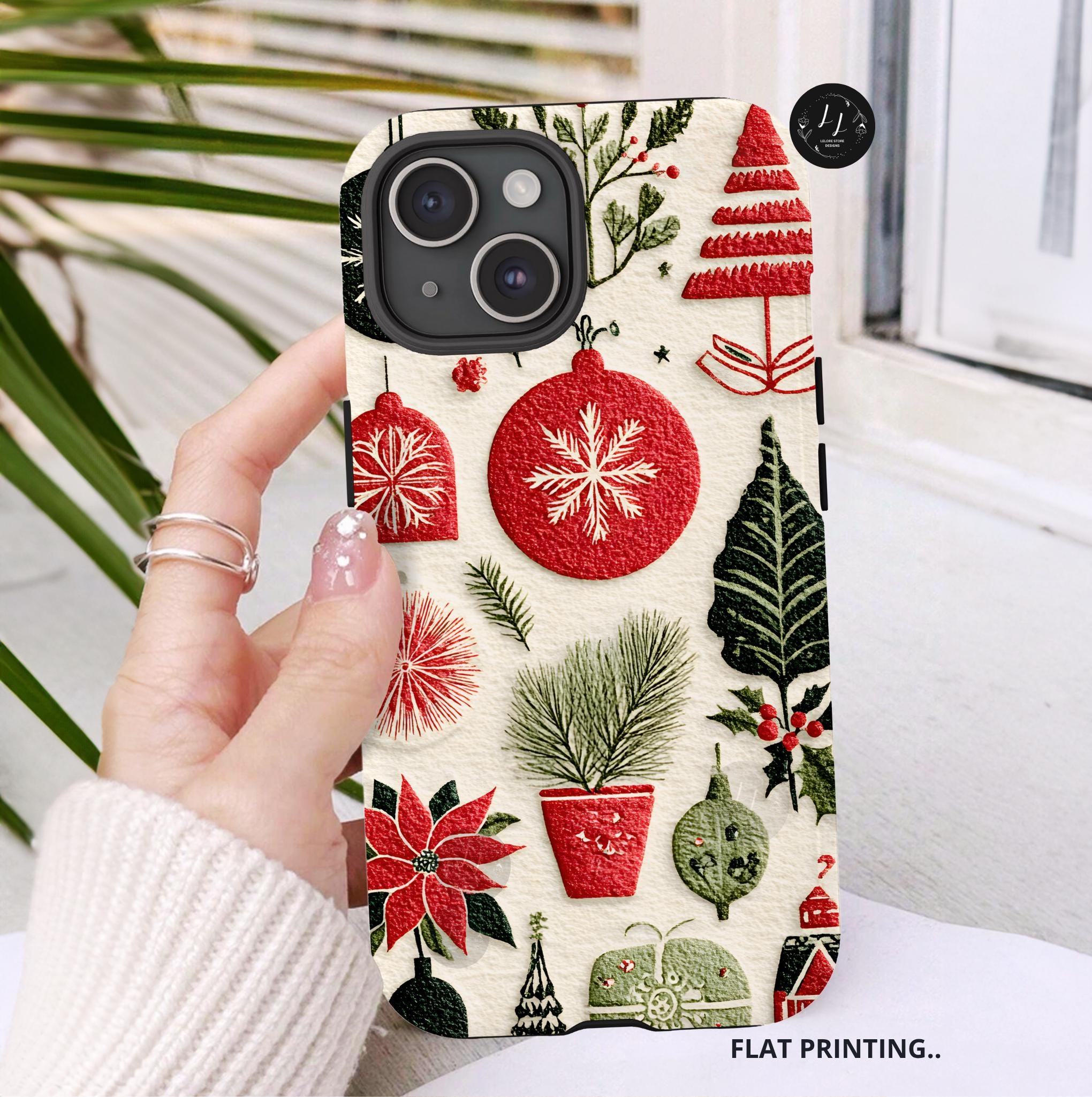 Retro Christmas Collage Phone Case, Gingerbread Town Holiday Cover   Festive Xmas iPhone Galaxy Pixel