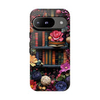 Boho Bookish Phone Case, Floral Bookshelf Design iPhone Samsung Pixel Book Lovers