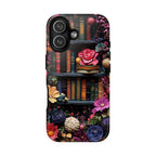 Boho Bookish Phone Case, Floral Bookshelf Design iPhone Samsung Pixel Book Lovers