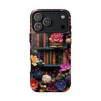 Boho Bookish Phone Case, Floral Bookshelf Design iPhone Samsung Pixel Book Lovers