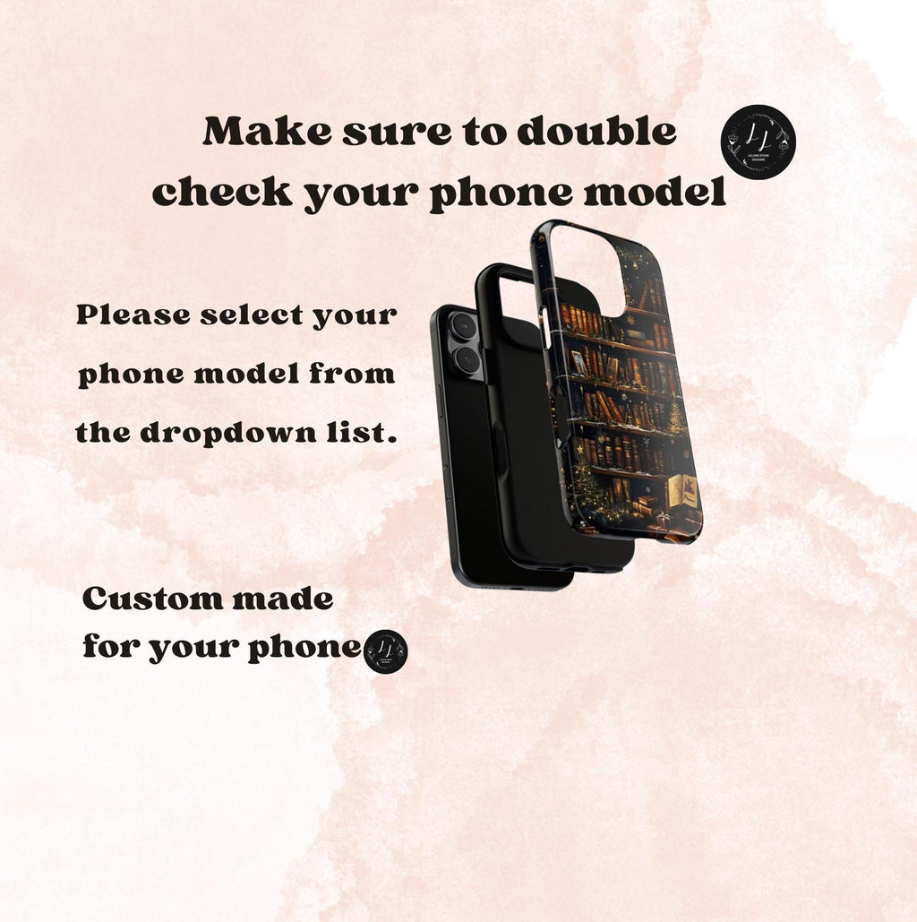 Bookish Christmas Bookshelf Holiday Library Bookcase Design, iPhone Galaxy Pixel.