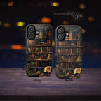 Bookish Christmas Bookshelf Holiday Library Bookcase Design, iPhone Galaxy Pixel.