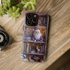 Bookish Phone Case Boho Floral Elements, Light Purple Christmas Bookshelf iPhone Galaxy, Pixel